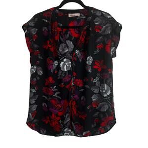 Philosophy Dark Floral Semi Sheer Blouse Whimsigoth Size Medium Grunge Fairy Blk